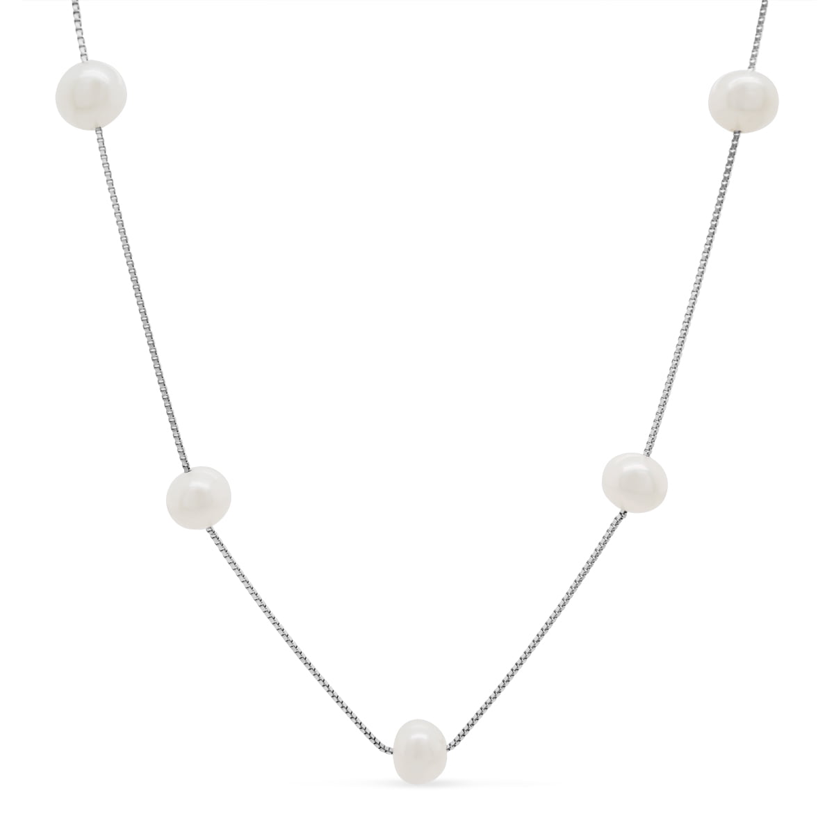 Genuine Cultured Freshwater Pearl Bracelet - White Pearl Station Dangle, Lobster Clasp, 7.25" To 8.5"