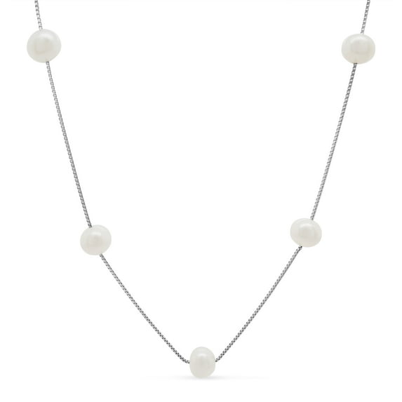 SuperJeweler Freshwater Cultured Pearls The Yard Necklace in Sterling Silver, 17 inches for Women