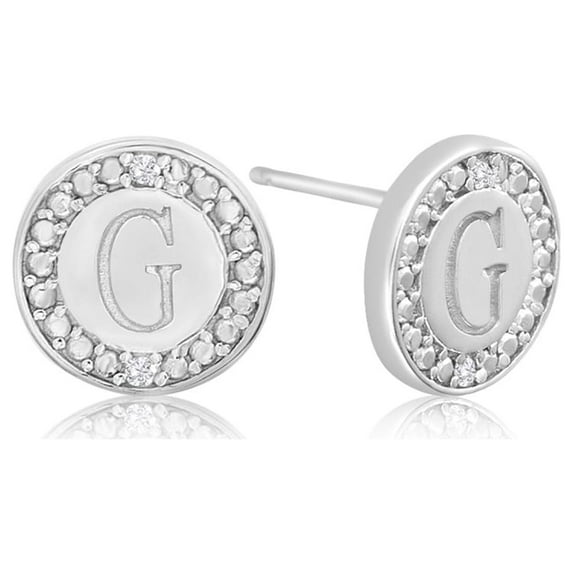SuperJeweler G Initial Diamond Stud Earrings in Sterling Silver for Women