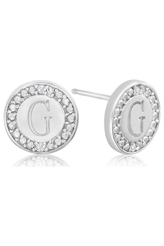 G Initial Diamond Stud Earrings in Sterling Silver for Women