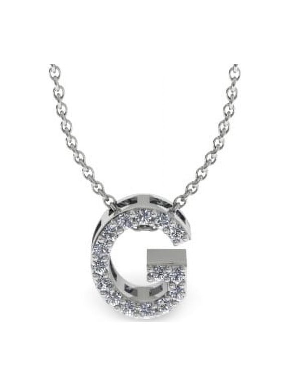 G Initial Necklace In 14 Karat White Gold With 15 Diamonds, With Free 18 Inch Chain, For Women