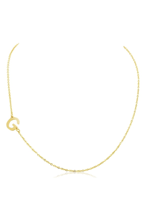 G Initial Necklace for Women, Sideways Gold Necklace, 16"