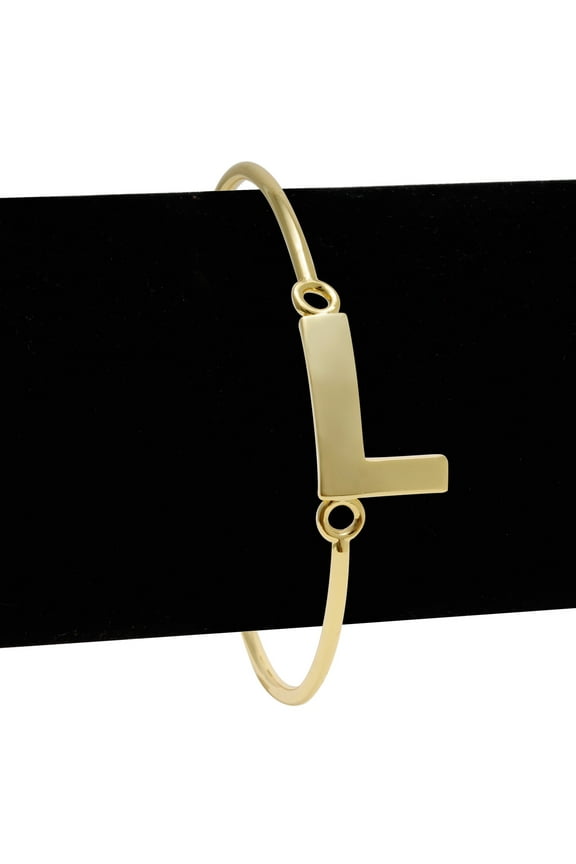 Gold Bangle Bracelets for Women, L Initial Bracelet in Yellow Gold, Stylish Initial Bracelet Jewelry Gift for Women