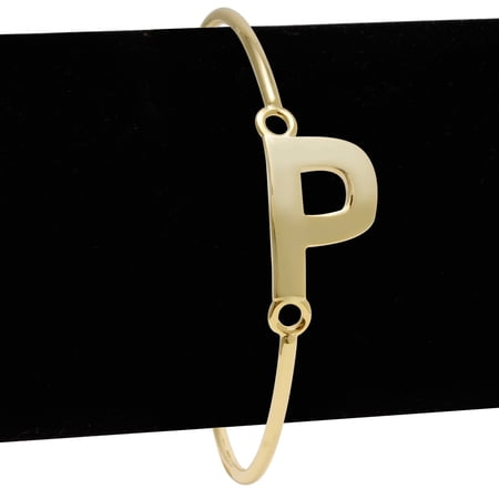 SuperJeweler Gold Bangle Bracelets for Women, P Initial Bracelet in Yellow Gold, Stylish Initial Bracelet Jewelry Gift for Women