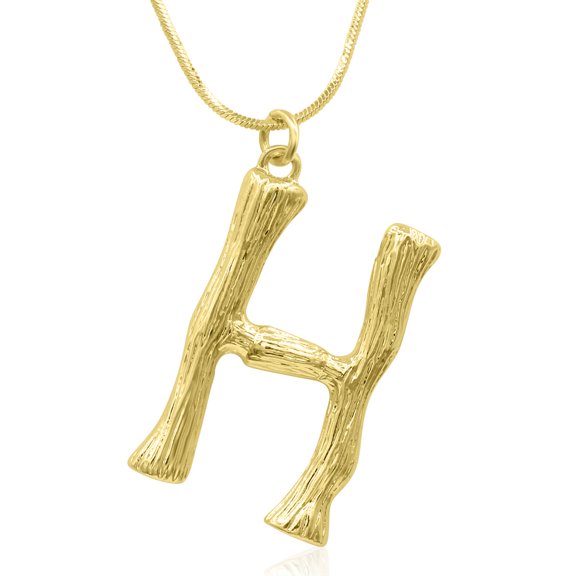 SuperJeweler H Initial Necklace In Gold, Bamboo Style, All Letters Available, Free 18 Inch Snake Chain, For Women