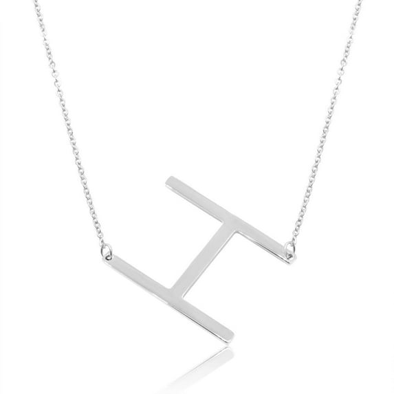 SuperJeweler H Initial Sideways Necklace for Women, Silver, 18"