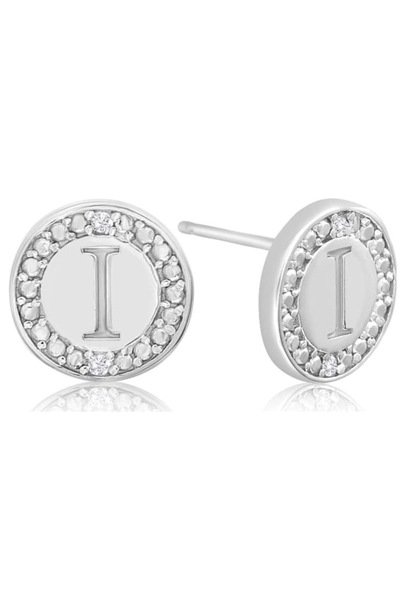 I Initial Diamond Stud Earrings In Sterling Silver For Women