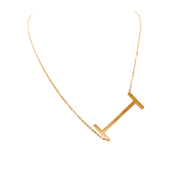 SuperJeweler I Initial Sideways Necklace for Women, Gold, 18"