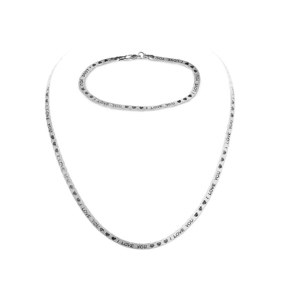 SuperJeweler I Love You Herringbone Necklace & Bracelet Set for Women