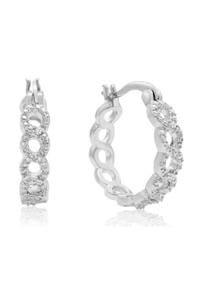 Infinity Diamond Hoop Earrings, Platinum Overlay, 3/4 Inch For Women