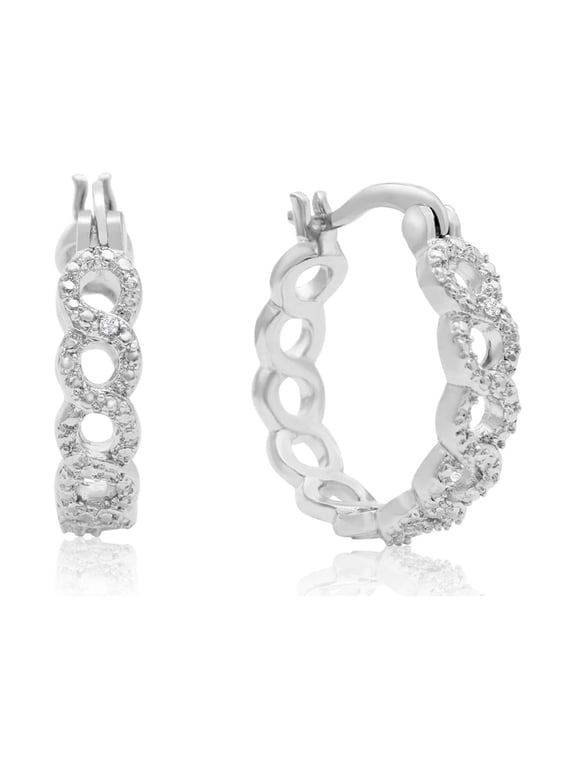 Infinity Diamond Hoop Earrings, Platinum Overlay, 3/4 Inch For Women