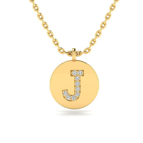 SuperJeweler J Initial Necklace, Disc Style, in 14 Karat Yellow Gold With 9 Diamonds, With Free 18 inch Chain, for Women