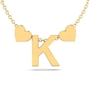 SuperJeweler K Initial Necklace With Hearts in Gold, Dainty Block Style, All Letters Available, Free 17 inch Cable Chain for Women, Teens and Girls!