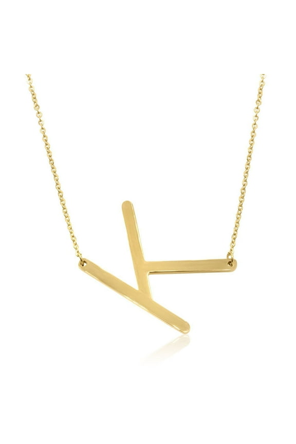 K Initial Sideways Necklace for Women, Gold, 18"