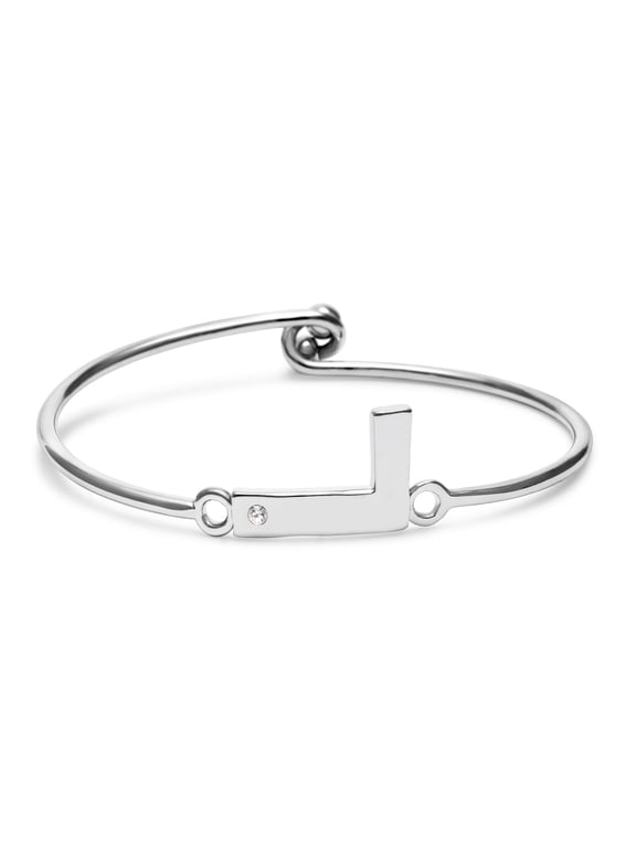 L Initial Bangle Bracelets for Women with Cubic Zirconia Accent
