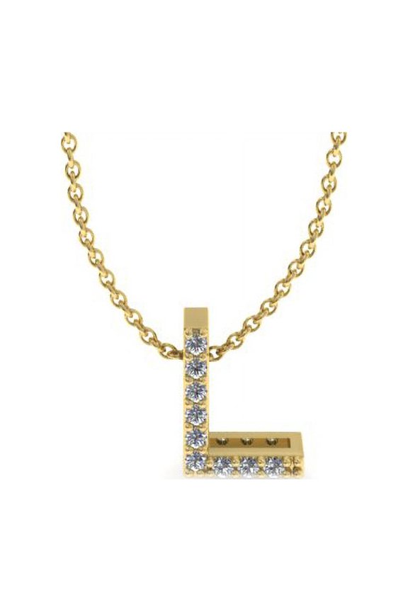 L Initial Necklace In 14 Karat Yellow Gold With 9 Diamonds, With Free 18 Inch Chain, For Women