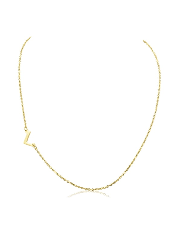 L Initial Necklace for Women, Sideways Gold Necklace, 16"