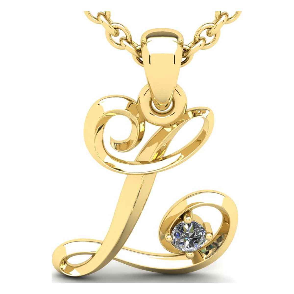 SuperJeweler L Initial Necklace in 14 Karat Yellow Gold, Diamond Accent
