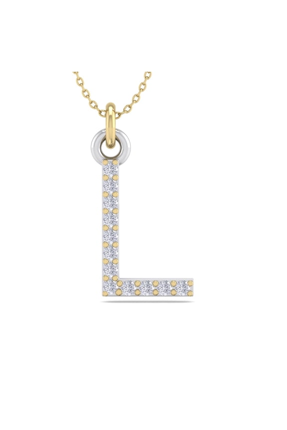 L Initial Necklace in 14 Karat Yellow Gold With 12 Diamonds, With Free 18 inch Chain, for Women