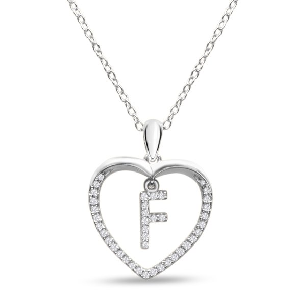 SuperJeweler Letter F Initial Necklace In Sterling Silver, 1/5ct Diamond, 16 Inches For Women