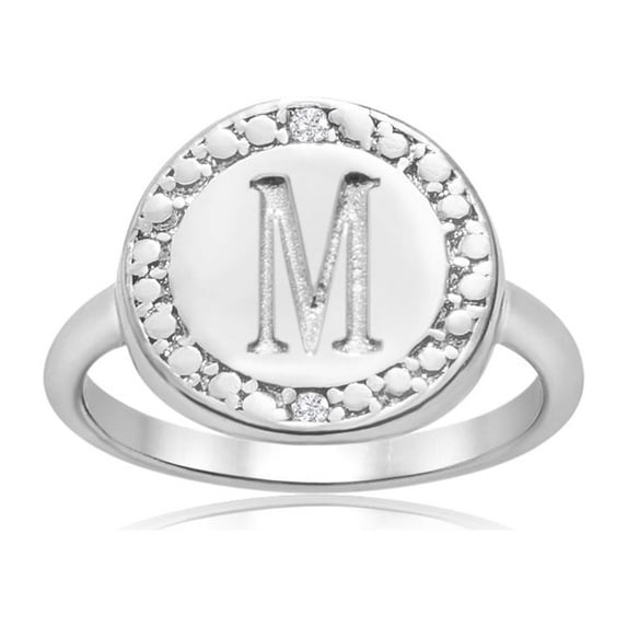 SuperJeweler M Initial Diamond Ring In Sterling Silver For Women