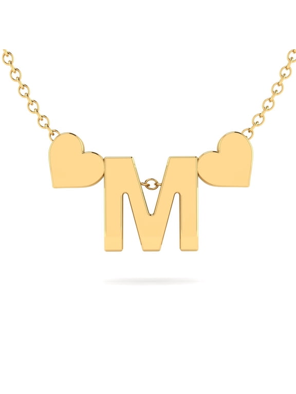 M Initial Necklace for Women, Gold Hearts, Free 17" Cable Chain