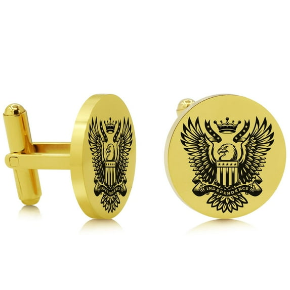 SuperJeweler Men's Cufflinks Bald Eagle Engraved Cufflinks In Yellow Gold Tone Stainless Steel Cufflinks For Men Custom Cufflinks For Men Personalized Cufflinks Unique Cufflinks