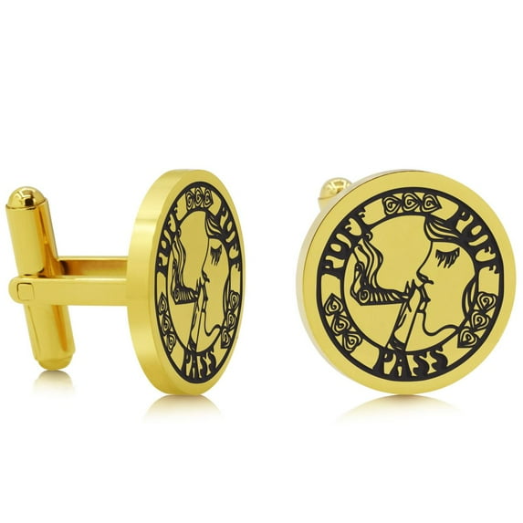 SuperJeweler Men's Cufflinks Puff Puff Pass Engraved Cufflinks In Yellow Gold Tone Stainless Steel Cufflinks For Men Custom Cufflinks For Men Personalized Cufflinks Unique Cufflinks