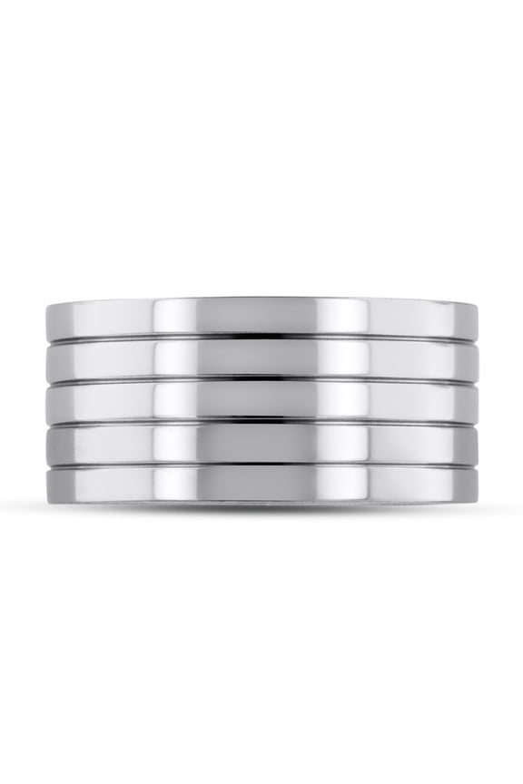 Mens 10mm Polished Grooved Titanium Ring Wedding Band, Size 10 for Men