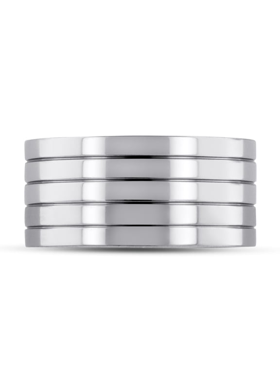Mens 10mm Polished Grooved Titanium Ring Wedding Band, Size 11 for Men