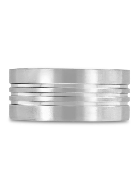 Mens 9mm Grooved Titanium Ring Wedding Band, Size 10.5 for Men