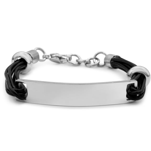 SuperJeweler Mens Stainless Steel and Leather ID Bracelet, 8 Inches For Men, Teens and Boys