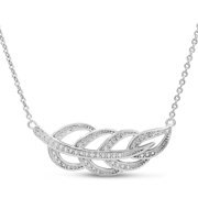 SuperJeweler One Diamond Leaf Necklace, 18 inches for Women