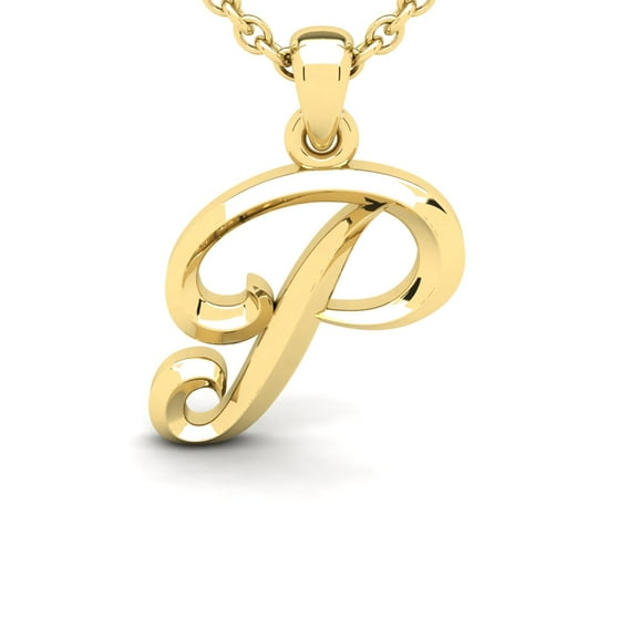 SuperJeweler P Initial Necklace In Heavy 14 Karat Yellow Gold With Free 18 Inch Cable Chain, For Women