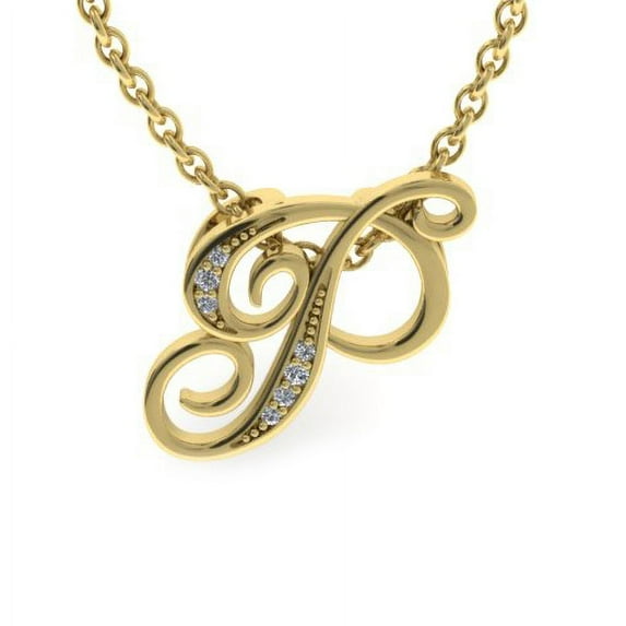 SuperJeweler P Initial Necklace In Yellow Gold With 7 Diamonds, Serif Style, With Free 18 Inch Cable Chain, For Women
