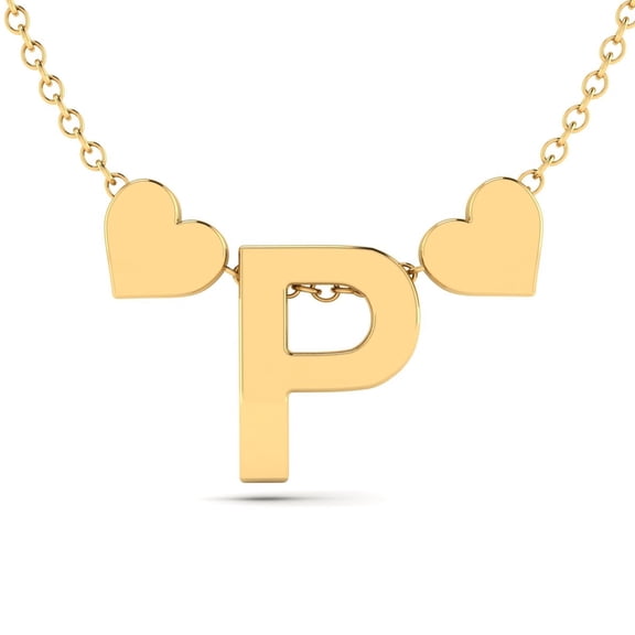 SuperJeweler P Initial Necklace for Women, Gold Hearts, Free 17" Cable Chain