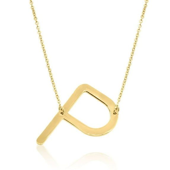 SuperJeweler P Initial Sideways Necklace for Women, Gold, 18"