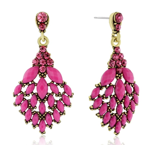 SuperJeweler Pink Crystal Cascading Dangle Earrings, 2 1/4 Inches for Women
