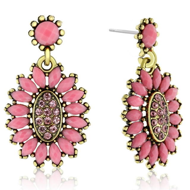 SuperJeweler Pink Crystal Flower Cluster Earrings, 1 3/4 Inches for Women