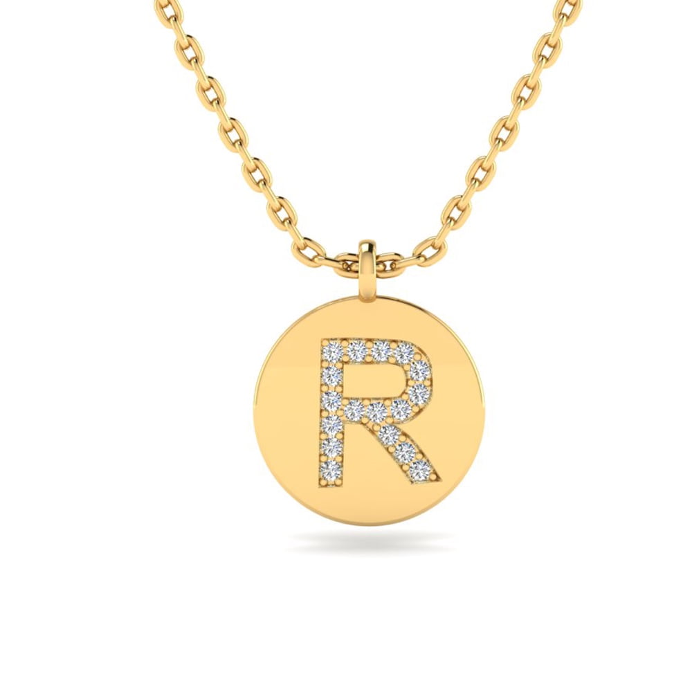 SuperJeweler R Initial Necklace, Disc Style, in 14 Karat Yellow Gold ...