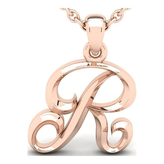 SuperJeweler R Initial Necklace In Heavy 14 Karat Rose Gold With Free 18 Inch Cable Chain, For Women