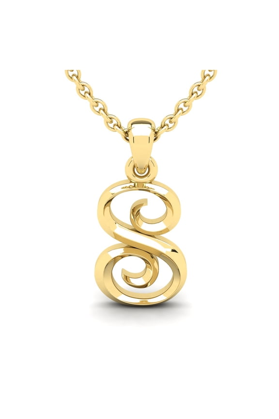 S Initial Necklace In Heavy 14 Karat Yellow Gold With Free 18 Inch Cable Chain, For Women