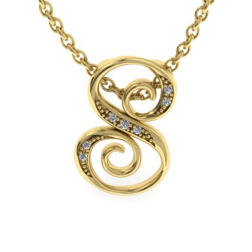 SuperJeweler S Initial Necklace In Yellow Gold With 7 Diamonds, Serif Style, With Free 18 Inch Cable Chain, For Women
