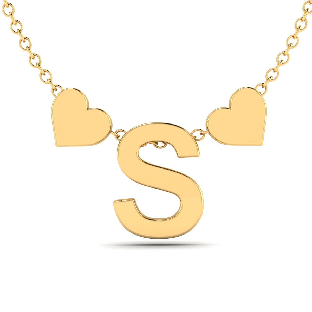SuperJeweler S Initial Necklace With Hearts in Gold, Dainty Block Style