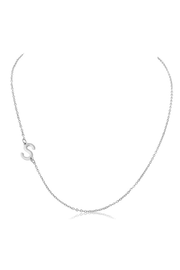S Initial Necklace for Women, Sideways Silver Necklace, 16"