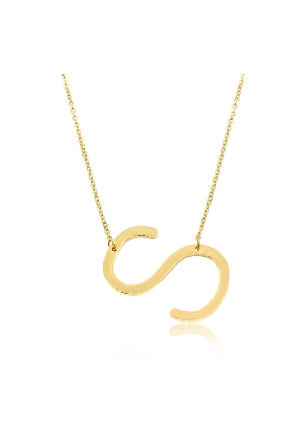 S Initial Sideways Necklace for Women, Gold, 18"