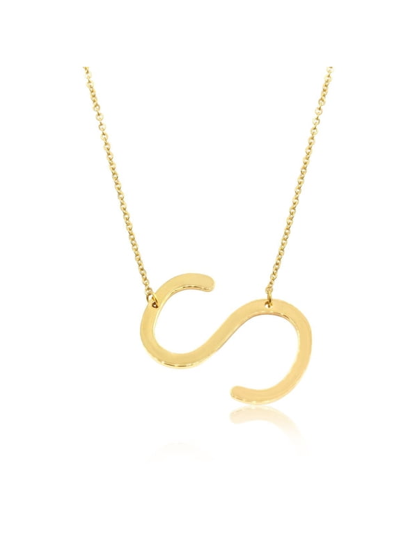 S Initial Sideways Necklace for Women, Gold, 18"