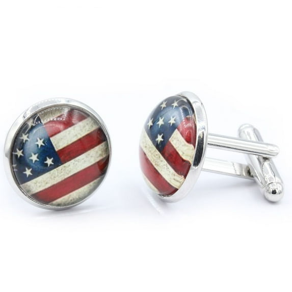 SuperJeweler Stainless Steel American Flag Cufflinks For Men, Fits Standard Shirt