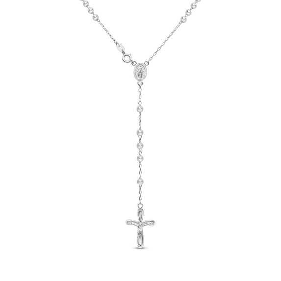 SuperJeweler Sterling Silver Rosary Cross Necklace With Y Strand on 4mm Ball Chain, 18 Inches For Women
