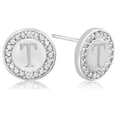 thumbnail image 1 of SuperJeweler T Initial Diamond Stud Earrings in Sterling Silver for Women, 1 of 6